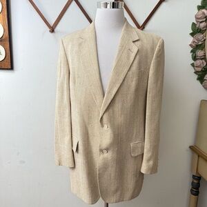 Vintage Cream Textured Woven Silk Blazer